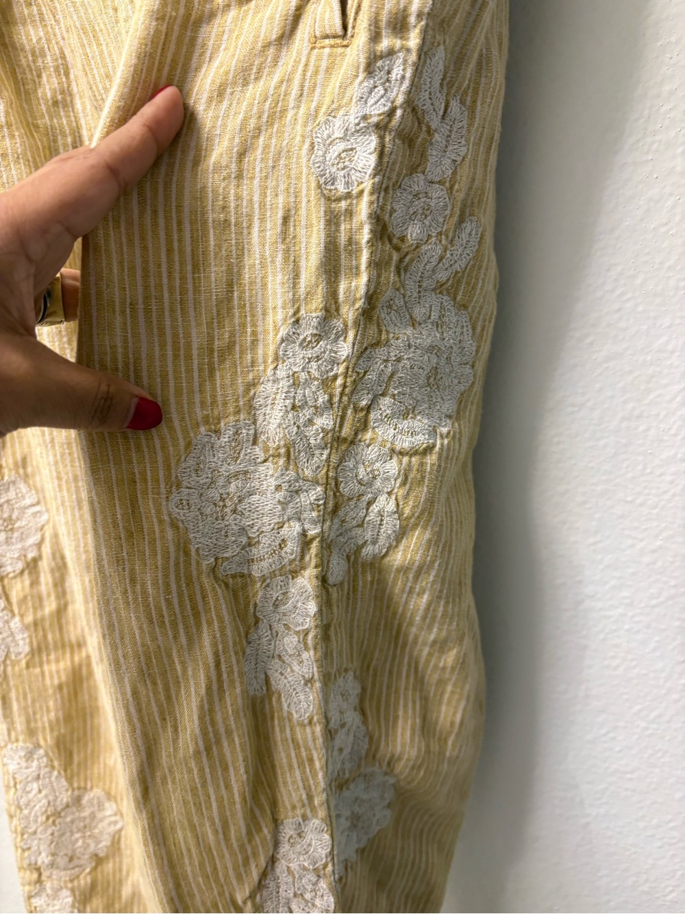 Anthropologie Linen Lace Pants XS Mustard Yellow Striped Relaxed Pull On - Picture 7 of 10